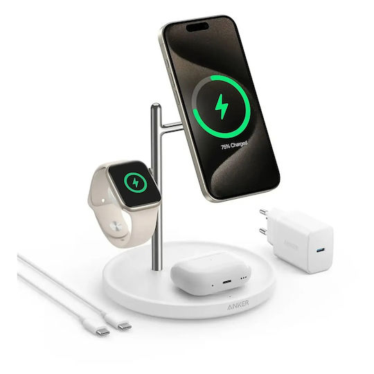 Anker Kabelloser Qi2 15W Weißer Ladegerät (MagGo)
