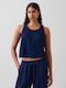 Γυναικείο Crop Top Βαμβακερό Αμάνικο Navy Blue Wash
