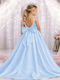 Mädchenkleid Ärmellos Satin Hellblau