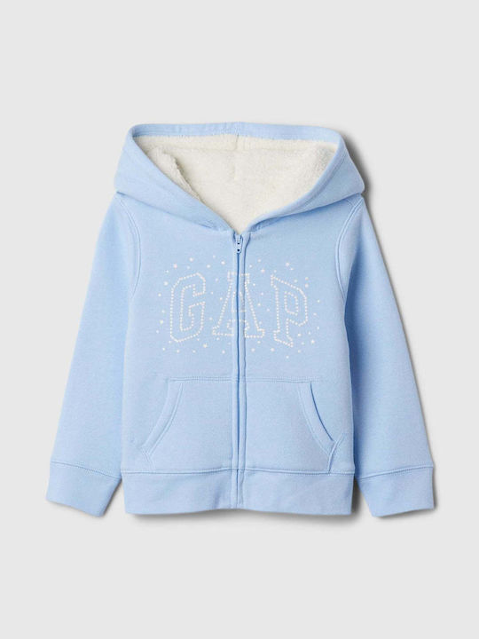 Kids Furry Sweatshirt Cardigan With Hood Cerulean Blue