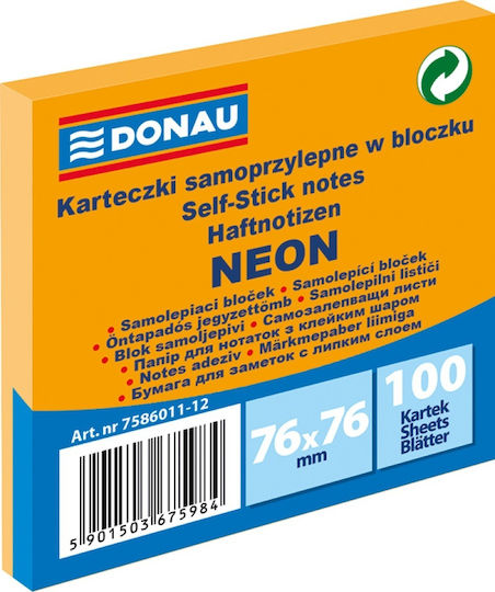 Donau Selbstklebende Notizblöcke 76x76mm 100 Stück Neon-Orange 7586011-12