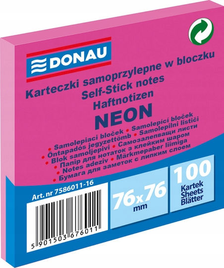 Donau Blocnotes Autoadeziv 76x76mm 100 Bucăți Neon Roz 7586011-16