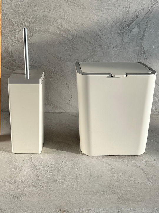 SteweHome Plastic Bathroom Brush and Trash Can Set 6l Beige