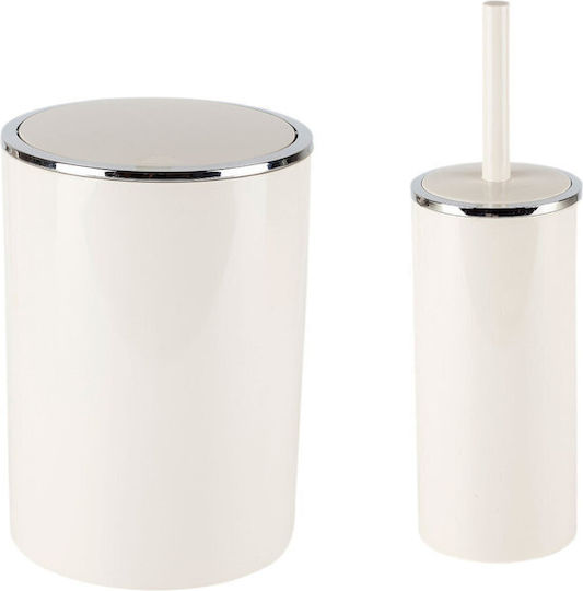 SteweHome Plastic Bathroom Brush and Trash Can Set 6l Beige
