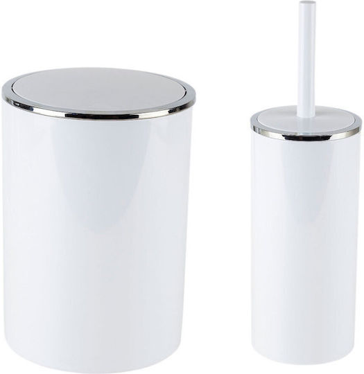 SteweHome Plastic Bathroom Brush and Bin Set 6l White