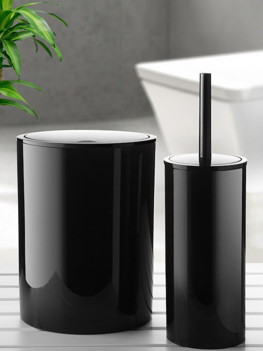 SteweHome Plastic Bathroom Brush and Trash Can Set 6L Black
