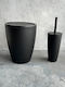 SteweHome Plastic Bathroom Brush and Trash Can Set Black