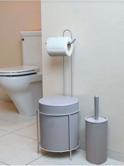 SteweHome Metallic Bathroom Brush and Trash Can Set Grey