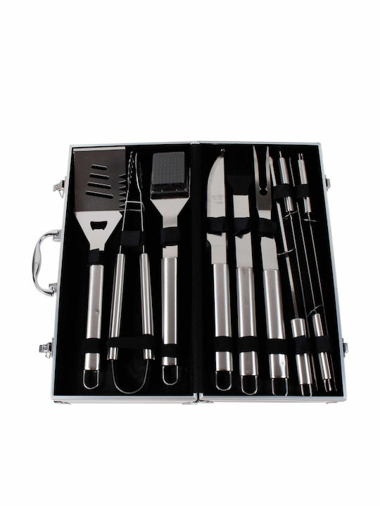 10-piece Grill Accessory Set Aluminum Case Long Utensils
