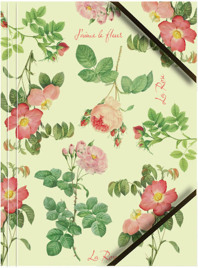 A4 Lacquered Cardboard Folder Corner Elastic Roses Bt601-d3