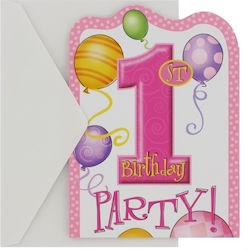 First Birthday Invitations Pink 8 Pcs