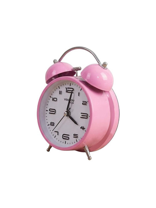 Avizar Table Clock 12cm Bedroom Round Format Double Bell Elegant Pink