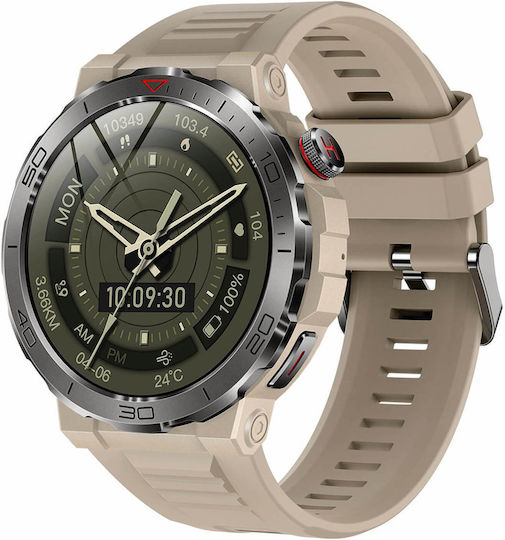 Microwear MK68 Smartwatch με Παλμογράφο (Beige Silicone)