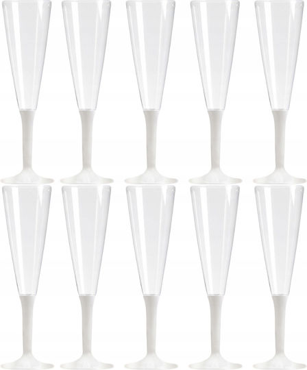 Olpack Set of Champagne and White Wine Glasses Made of Plastic White Goblet 140ml 10 Pieces