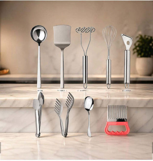 SteweHome Set of 10 Pieces White Stainless Steel Serving Utensils