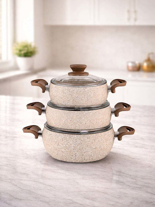 SteweHome Aluminum Pots Set with Stone Coating 6 Pieces