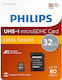 Philips Class microSDHC 32GB U1 UHS-I με αντάπτορα