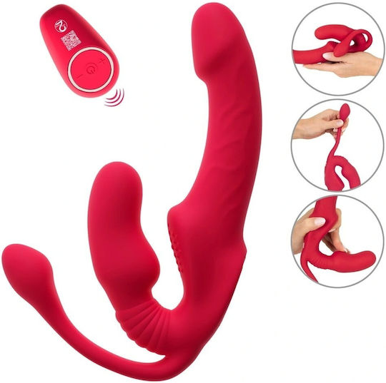 Women's Triple Strapless Strap On Vibration You2toys 23cm Red