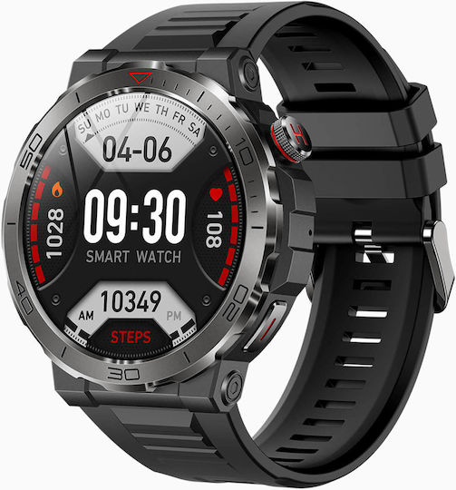 Microwear MK68 Smartwatch με Παλμογράφο (Black Silicone)