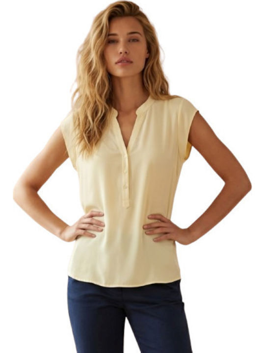 Women's Sleeveless Blouse with V Neckline Yellow