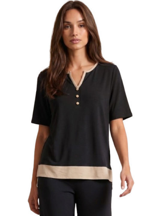 Derpouli Women's Blouse with V Neckline Black