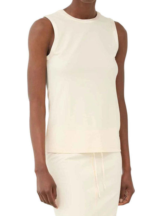 Damen Satin Ärmellose Beigen Bluse