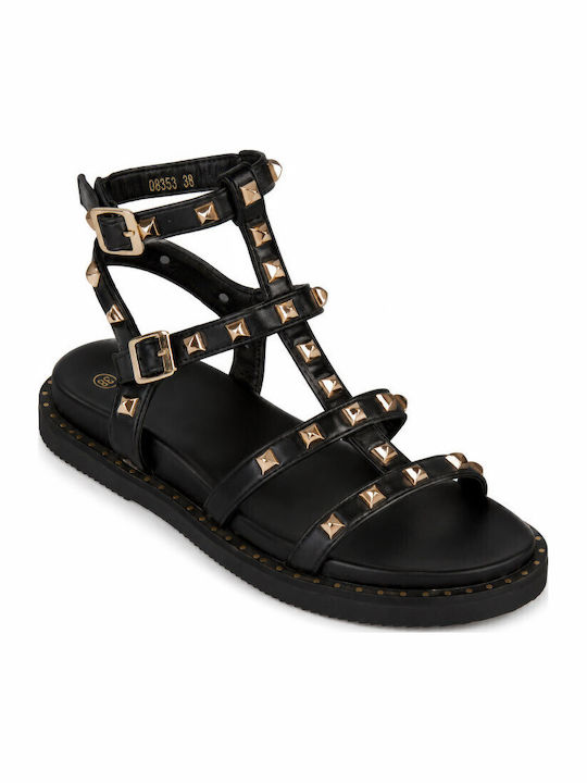 Flache Sandalen Für Damen Gladiator Schwarz