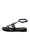 Leather Women's Flat Sandals Black