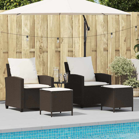 vidaXL Outdoor Rattan Armchair Brown with Cushion 4 Pieces
