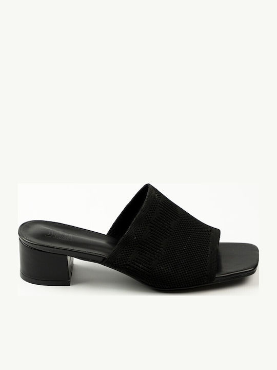 Fshoes Mules με Χαμηλό Τακούνι σε Μαύρο Χρώμα