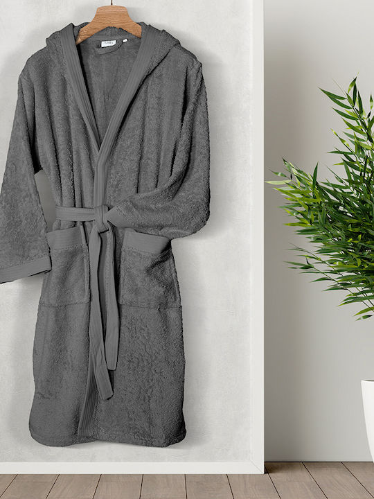 Lino Home Erma Bademantel mit Halsband Grau