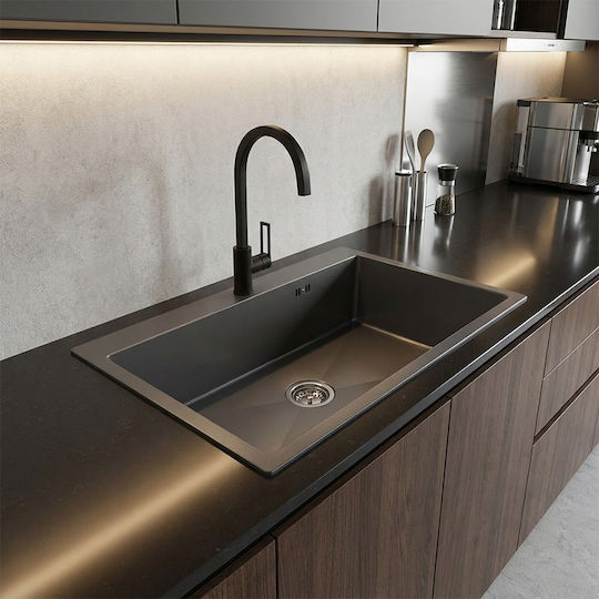 Sanitec Vision 8650b Drop-In Kitchen Sink Inox Satin Finish L86xW50cm Black