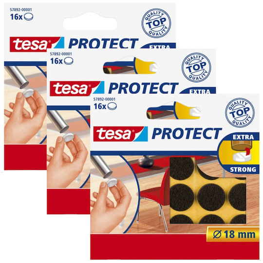 Tesa Self-adhesive Felt Pads Furniture Chairs Brown 18mm 16pcs X3