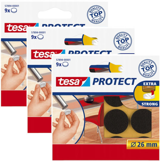 Tesa Self-adhesive Felt Pads Furniture Chairs Brown 26mm 9pcs X3