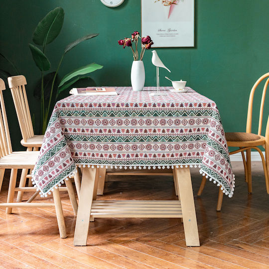 FRIPIA Fripia Leinen Tischdecke Mit Stickerei Weiß 140x200cm