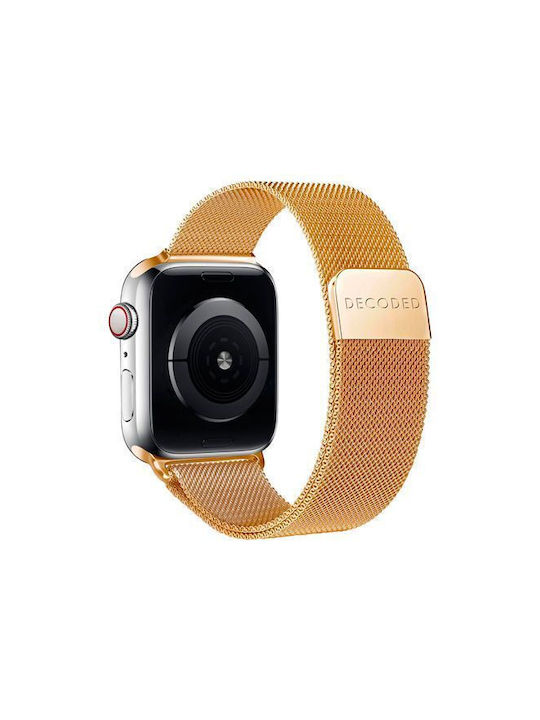 Decoded Milan Traction Stainless Steel Band Metal Bracelet Apple Watch Series Ultra 1-3 Series 1-11 SE 1-3 Shiny Gold De-d26aws45mts2gd