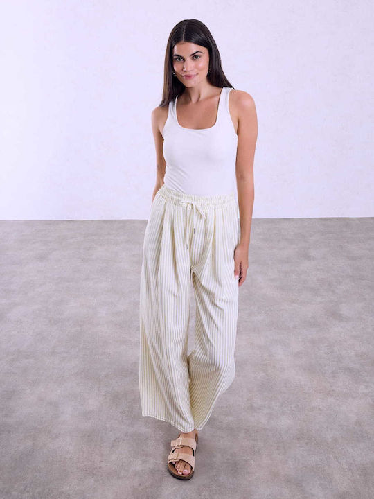Celestino Women's Pantaloons Striped Loose Fit Light Beige