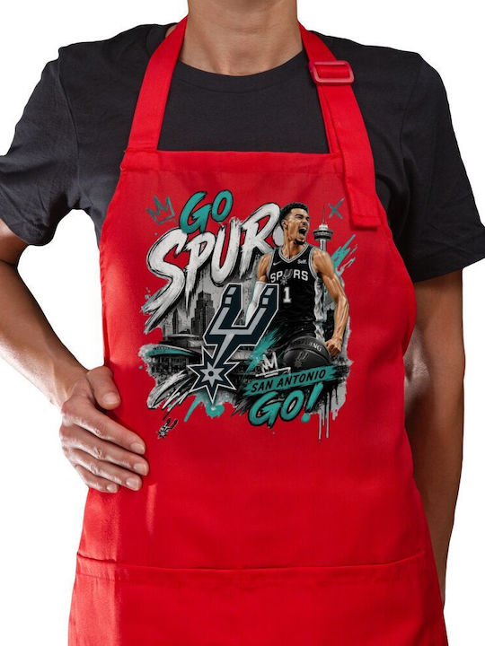 Koupakoupa Victor Wembanyama Баскетболна Кухненска Престилка Червена 22x40см KP_34290_apron-red