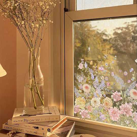Autocolante Decorative Autoadezive pentru Geam Model cu Flori 45x30cm