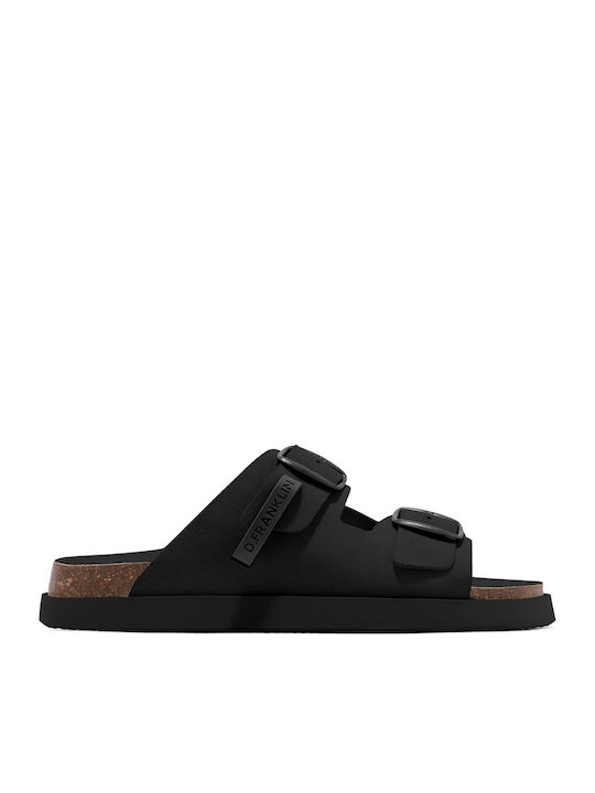 Double Buckle Strap Γυναικεία Σανδάλια Flatforms Μαύρα