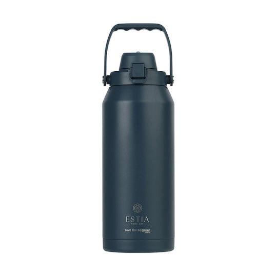 Estia Lift Bottle Save The Aegean Recyclable Thermos Bottle Stainless Steel BPA Free 1.8lt Indigo with Handle