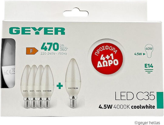 Geyer Λάμπες LED 4.5W για Ντουί E14 470lm 5τμχ