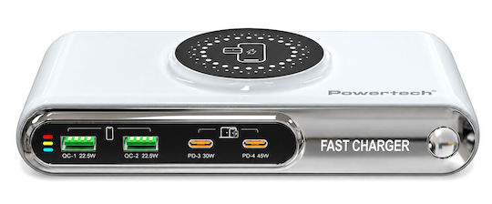 Powertech Βάση Φόρτισης με 2 Θύρες USB-A και 2 Θύρες USB-C 72W Power Delivery / Quick Charge 3.0 σε Λευκό χρώμα (PT-1624)