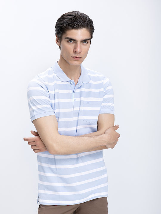 Commander Polo Herrenbluse Kurzarm Hellblau Offen