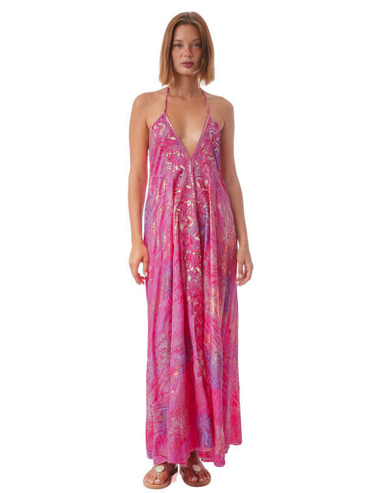 Sommer Midi Wickel Damenkleid Fuchsie