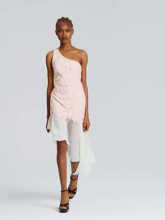 Maxi Evening Dress with Lace & Ruffles Pink