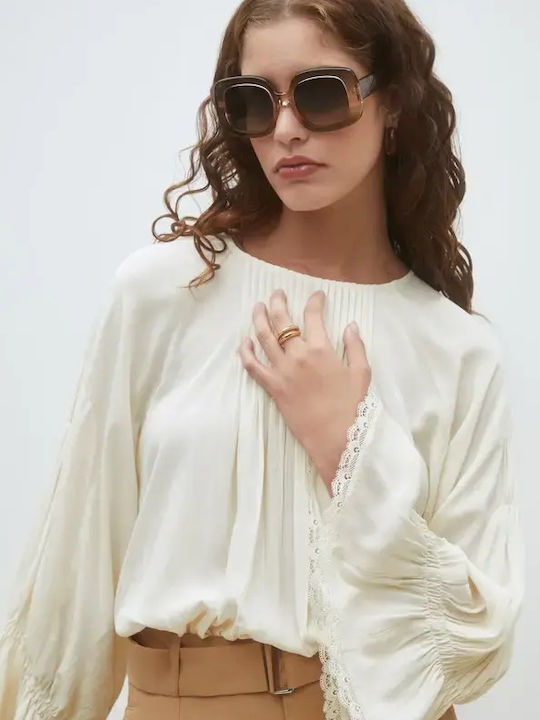 Bluza Damă Cu Dantelă Crem