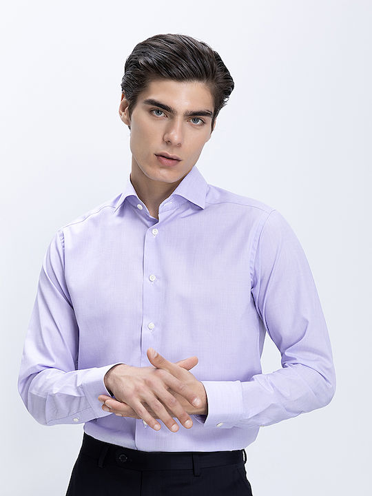Eton Shirts Βαμβακερό Πουκάμισο Λιλά Ανοιχτό