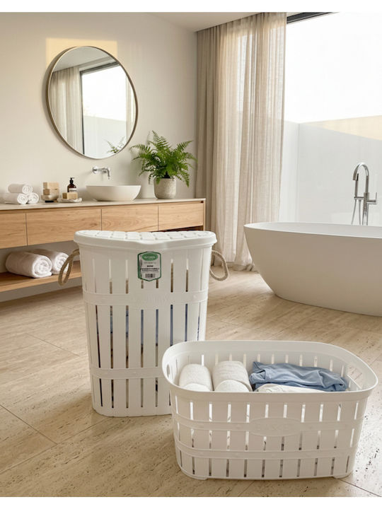 SteweHome Σετ Καλάθια Απλύτων Bamboo 65lt με Καπάκι 55x35x55cm Λευκό