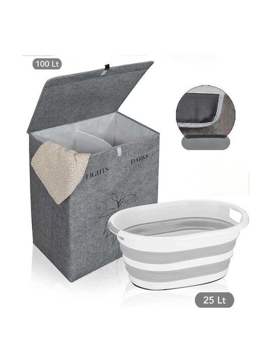SteweHome Coș de Rufe Textil Pliabil 25l 53x33x60cm Gri